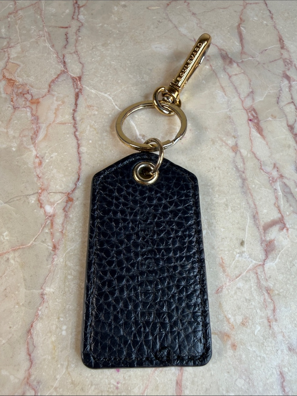 Black Leather Key Tag Keychain with Gold Hardware